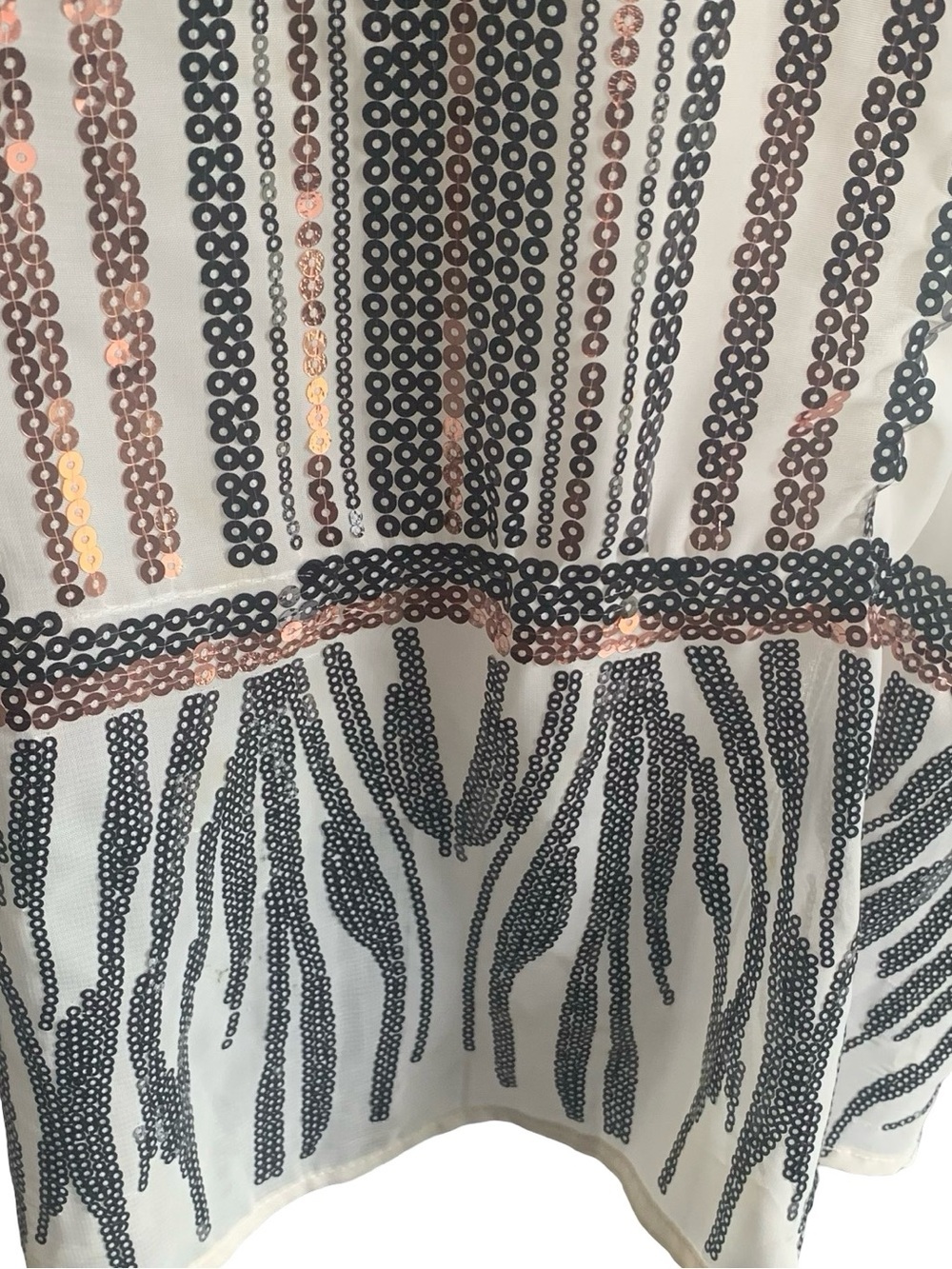 Material Girl Semi Sheer Sequin Tunic Tank Topper Event Party Cream Black S - Picture 10 of 14